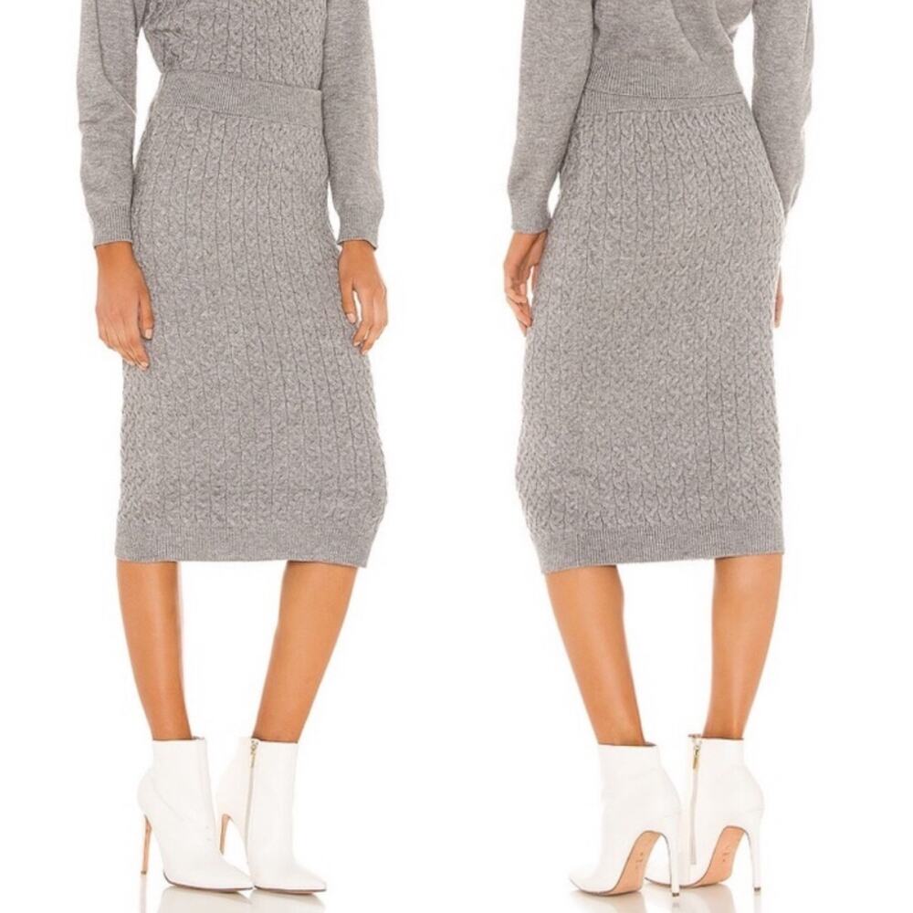Heartloom Asher Cable Knit Heather Grey Midi Sweater Pencil Skirt Large